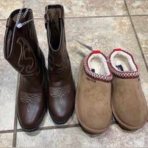 Size 1 - Brown Western Boots and Tan Slippers